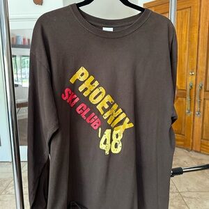 Vintage Phoenix SKI Club Graphic Long Sleeve T-Shirt Brown Cotton Shirt Size XL